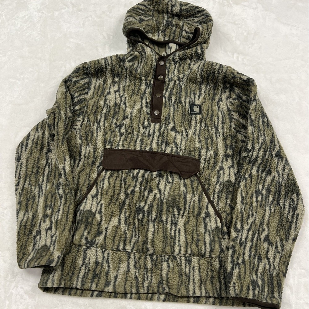 Carhartt Fleece Pullover Boys XL Green Mossy Oak Bark Camo Hooded TS6299-B